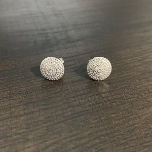Round White Diamond Accent Rhodium Over Sterling Silver Stud Earrings NWOT